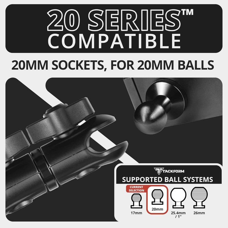 tackform 3.5" Long Metal 20mm Ball and Socket Arm DuraLock 20 Series | Dual 20mm Sockets with Optional Anti-Theft Knobs | Black - Image 2